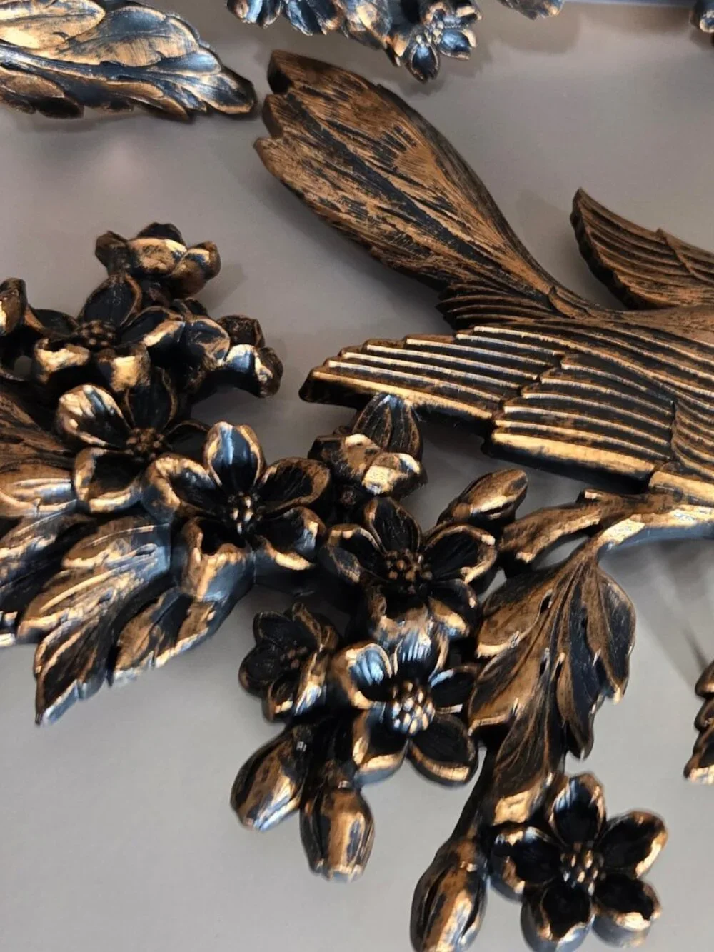 1970s Gold Bird Wall Plaques, Coppercraft Guild Branch Sculptures, MCM NOS